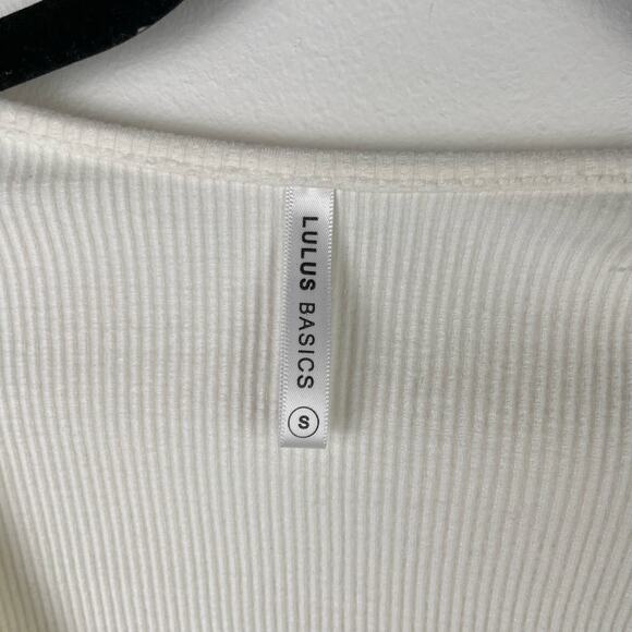 Lulus White Ribbed Knit Long Sleeve Bodysuit Faux Wrap Minimalist Size S - Picture 5 of 6